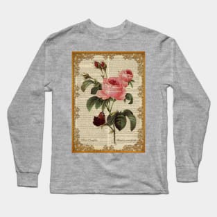 Botanical print, on old book page - Roses Long Sleeve T-Shirt